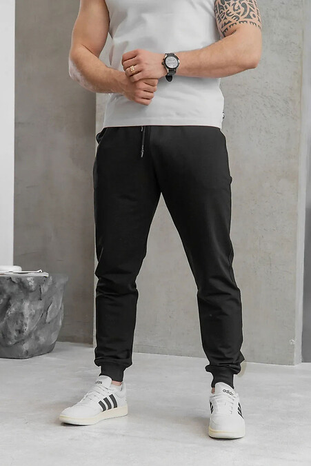Męskie wielosezonowe spodnie sportowe z mankietami Simple Sport Black - #8034414