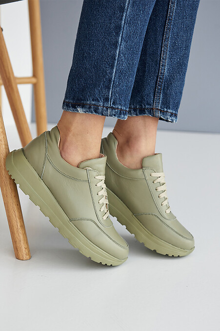 Женские кроссовки кожаные весенние зеленые. Кроссовки. Цвет: зеленый. #8019416