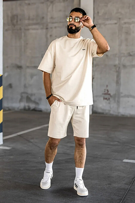 Męski letni garnitur OVERSIZE Lite Sand - #8034418