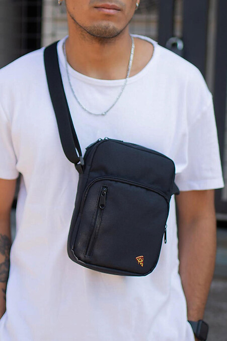 Men's Messenger Bag Shoulder Pouch with Pizza Print Black - #8055420