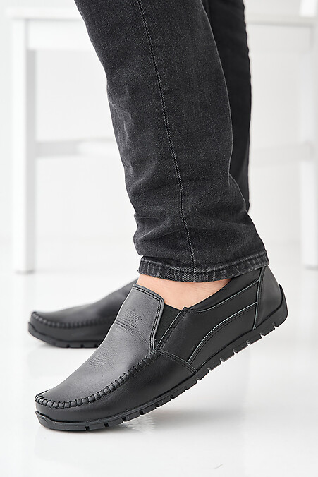 Men's spring-autumn black leather moccasins - #2505421