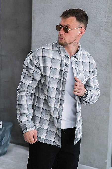 Men's checkered shirt made of light cotton flannel, light gray - #8034421
