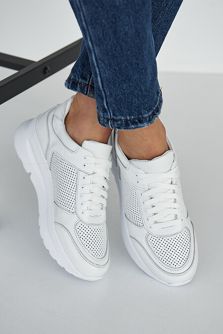 Women's leather summer sneakers white. Sneakers. Color: white. #8019422
