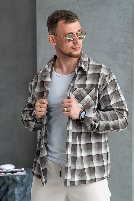 Men's checkered shirt made of light cotton flannel brown - #8034422