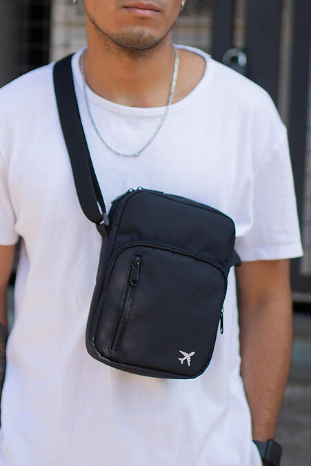 Men's Messenger Bag Shoulder Pouch with Printed Plane Black - #8055422