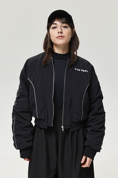 Women's bomber jacket with reflective piping "Astra", black - #8037424