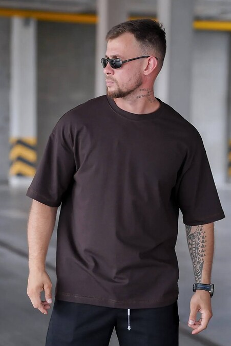 Herren Oversize Baumwoll T-Shirt Uni Oversize Braun - #8034425