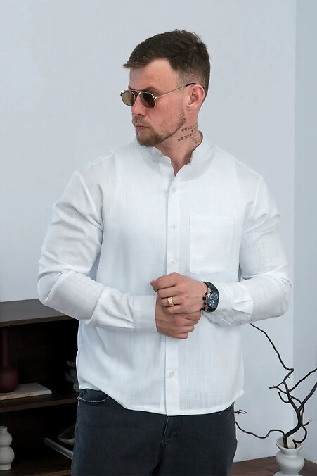 Herren Leinen Freizeithemd Weiß - #8034429