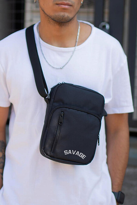 Herrenkuriertasche Umhängetasche mit Aufdruck Savage Schwarz - #8055430