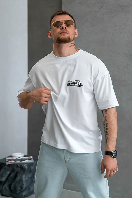 Męski bawełniany T-shirt oversize z nadrukiem Porsche Biały - #8034434