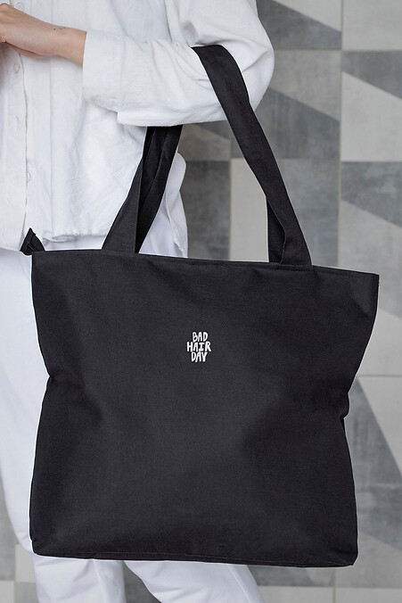 Damen Eco-Shopper Stofftasche mit Aufdruck BadHair Schwarz - #8055439