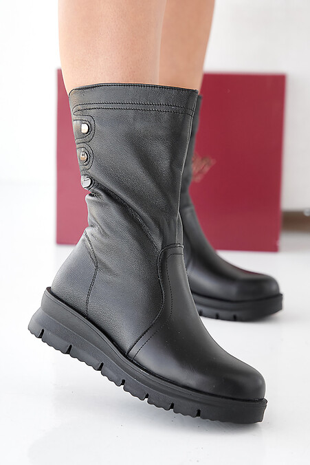 Black winter leather women's boots - #2505446