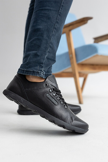 Мужские кроссовки кожаные весенние черные - #8019447