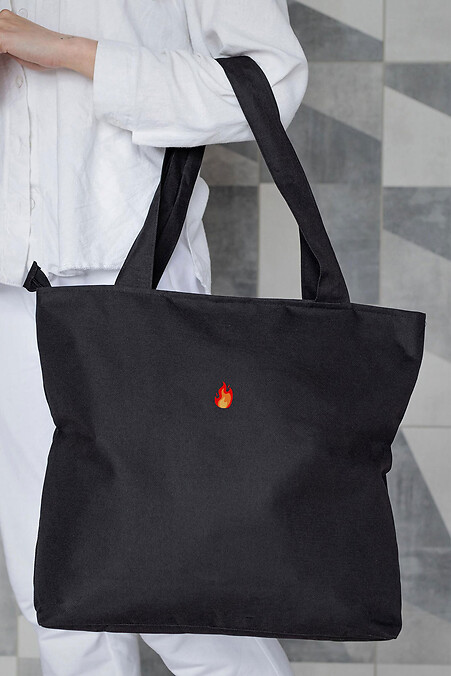 Damen Eco-Shopper Stoff Tasche mit Feuer Print Schwarz - #8055451