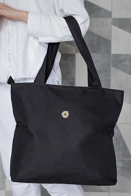 Damska torba z tkaniny Eco-Shopper z kwiatowym nadrukiem, czarna - #8055452