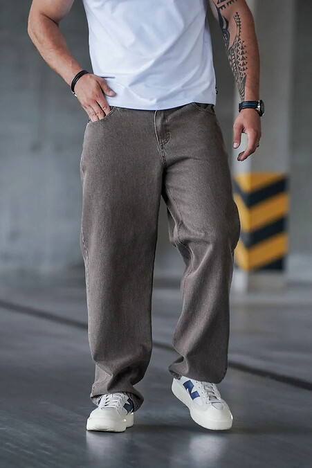 Men's oversized straight-leg baggy jeans made of heavy denim, brown - #8034454