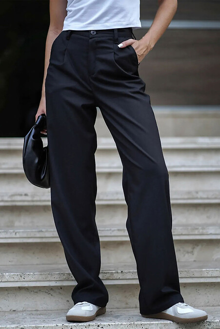 Women's straight classic palazzo trousers placo, black - #8034455