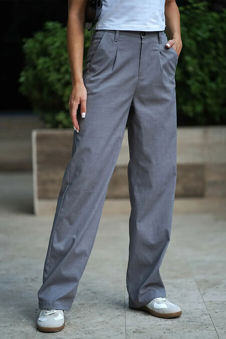 Women's straight classic palazzo trousers placo, light gray - #8034456