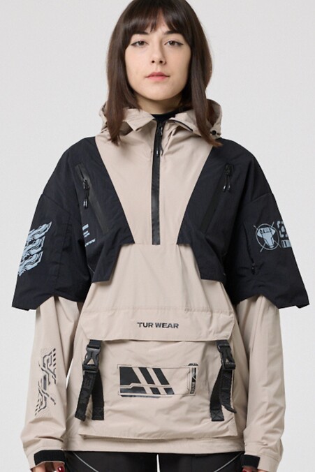 Women's anorak with prints "SM-2413", black and beige. Outerwear. Color: black. #8037458