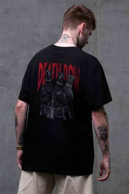 Męski T-shirt oversize z czarnym nadrukiem Deathrow - #8049458
