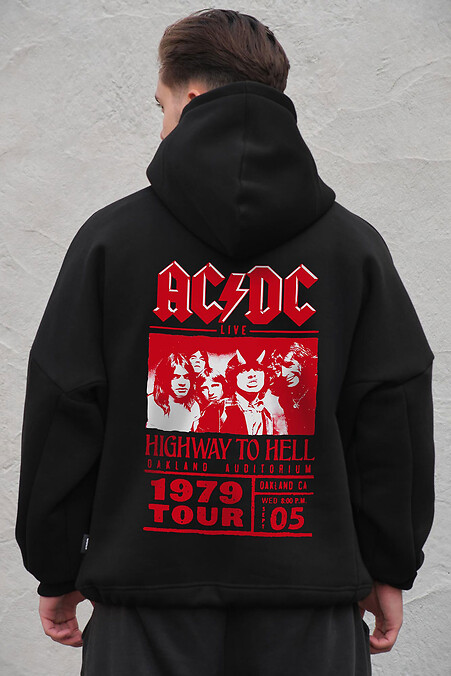 Schwarzer Herren-Oversize-Hoodie aus Fleece mit Kapuze und ACDC-Print - #8056459