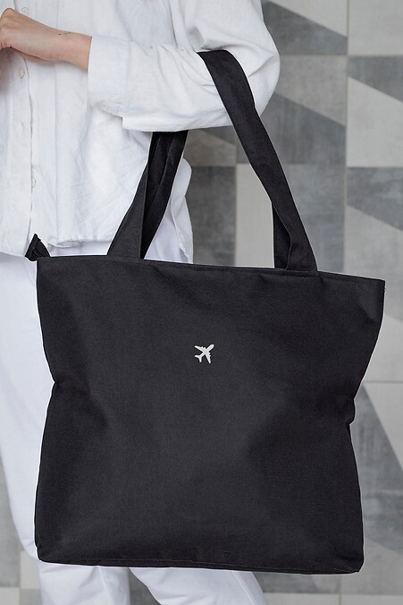 Damen Eco-Shopper Stofftasche mit gedrucktem Flugzeug Schwarz - #8055460
