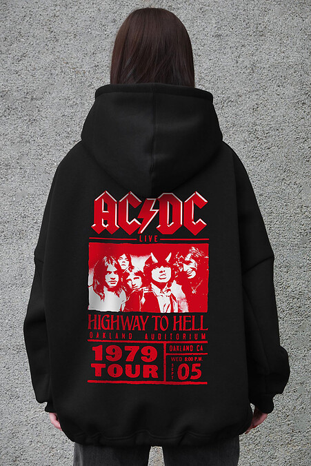 Жіноче Оверсайз Худі Толстовка На Флісі З Капюшоном Та Принтом ACDC Black. Світшоти, худі. Колір: чорний. #8056460