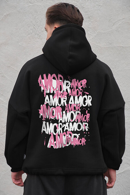 Schwarzer Herren-Oversize-Hoodie aus Fleece mit Kapuze und Amor-Print - #8056461