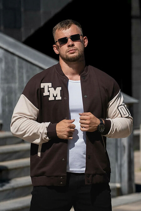 Чоловічий бомбер на кнопках oversize petlia 23 коричневий з білим - #8034462