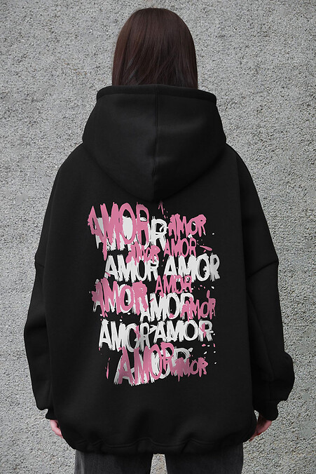 Schwarzer Damen-Oversize-Hoodie aus Fleece mit Kapuze und Amor-Print. Sweatshirts, Hoodies. Farbe: das schwarze. #8056462