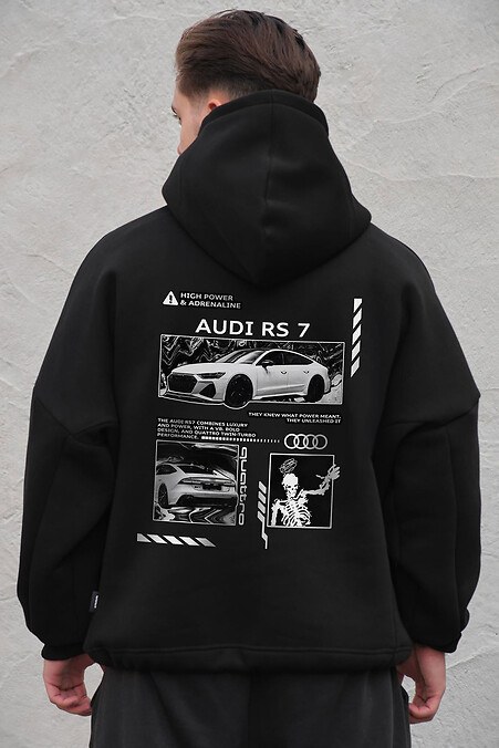 Schwarzer Herren-Oversize-Hoodie aus Fleece mit Kapuze und Audi RS7-Print - #8056463
