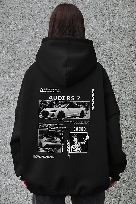 Schwarzer Damen-Oversize-Hoodie aus Fleece mit Kapuze und Audi RS7-Print. Sweatshirts, Hoodies. Farbe: das schwarze. #8056464
