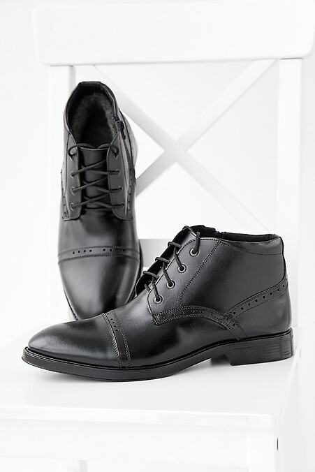 Black winter leather men's boots - #2505465