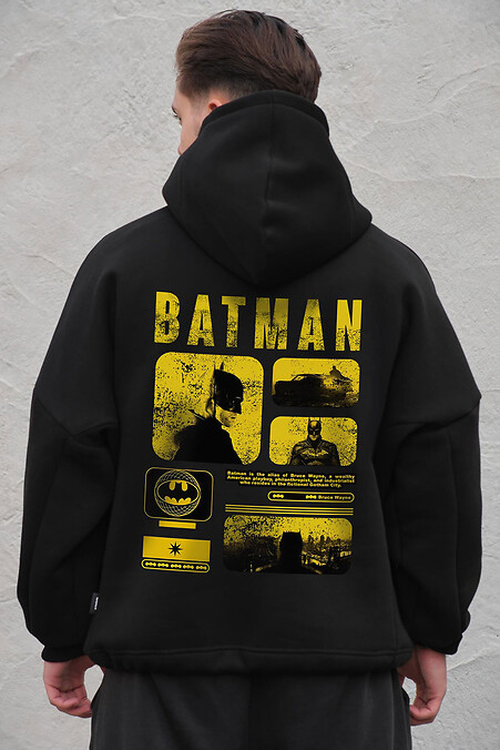 Schwarzer Herren-Oversize-Hoodie aus Fleece mit Kapuze und Batman-Print - #8056467