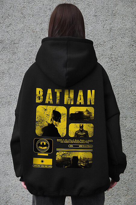 Czarna damska bluza oversize z flisu z kapturem i nadrukiem Batman. Bluzy, bluzy z kapturem. Kolor: czarny. #8056468