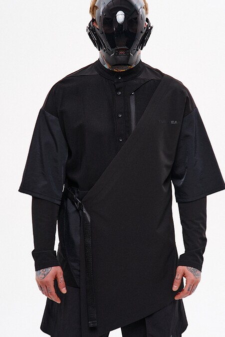 Lniane kimono z długim rękawem Kodama. Golfy i bluzki z długim rękawem. Kolor: czarny. #8037470