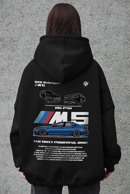 Schwarzer Damen-Oversize-Hoodie aus Fleece mit Kapuze und BMW M5 F90-Print. Sweatshirts, Hoodies. Farbe: das schwarze. #8056470