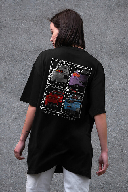 Женская Оверсайз Футболка С Принтом Cars Black - #8049471