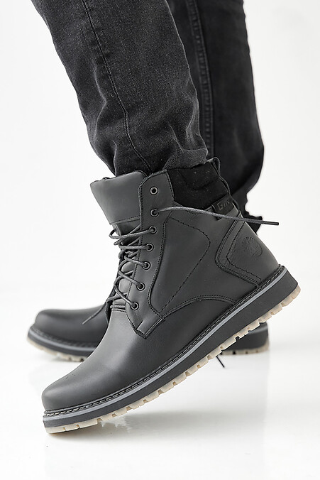 Men's leather winter boots black - #2505473