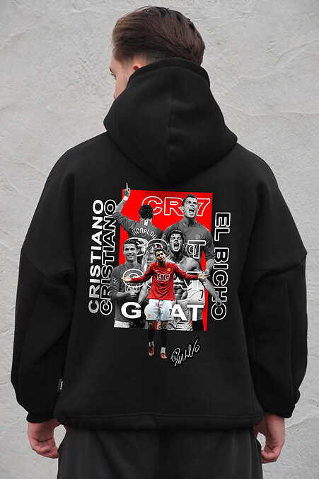 Schwarzer Herren-Oversize-Hoodie aus Fleece mit Kapuze und Cristiano-Print - #8056473