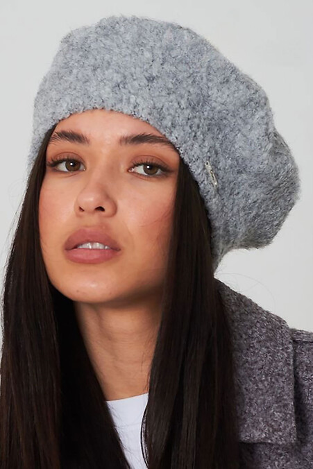 Жіночий букльований берет сірого кольору - #4496474