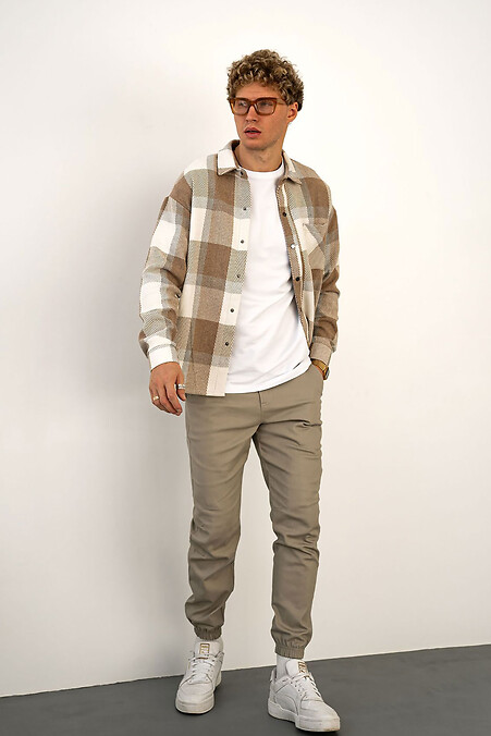 Men's Checkered Cashmere Shirt Beige - #8034475