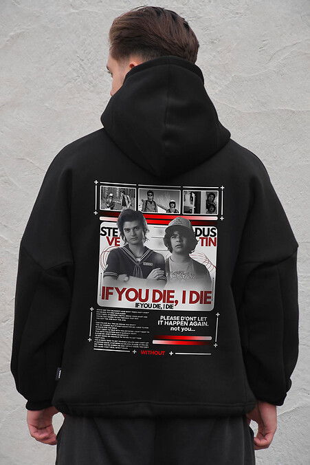 Schwarzer Herren-Oversize-Hoodie aus Fleece mit Kapuze und Die Stranger Things-Print - #8056475