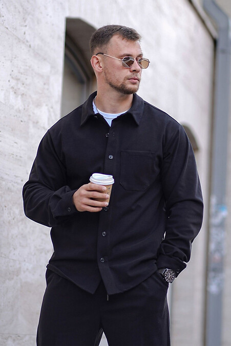 Relax fit warm men's oversized faux wool shirt in black - #8034476