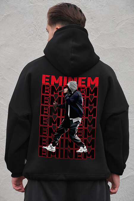 Schwarzer Herren-Oversize-Hoodie aus Fleece mit Kapuze und Eminem-Print - #8056477