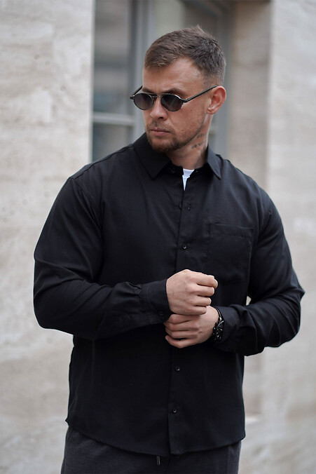 Чоловіча сорочка класична однотонна Tencel Comfort Чорна - #8034478