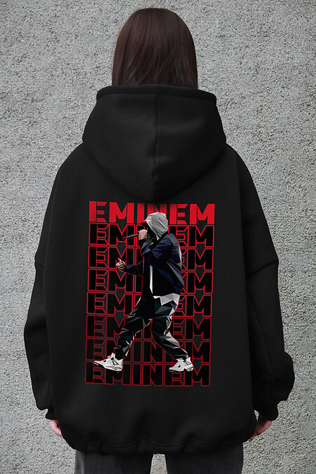 Schwarzer Damen-Oversize-Hoodie aus Fleece mit Kapuze und Eminem-Print - #8056478