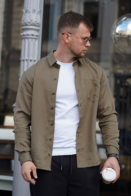 Мужская рубашка классическая однотонная Tencel Comfort Оливковая - #8034480