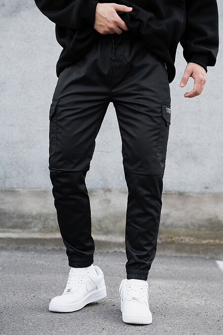 Męskie bawełniane spodnie Cargo Reflective 2026 Black - #8055481