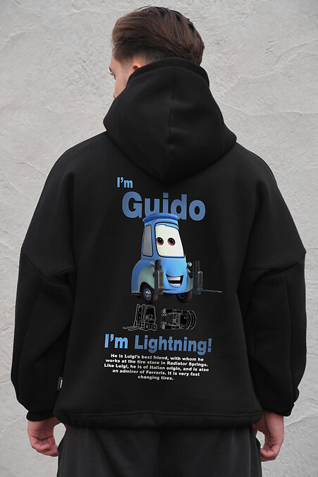 Schwarzer Herren-Oversize-Hoodie aus Fleece mit Kapuze und Guido-Print - #8056481
